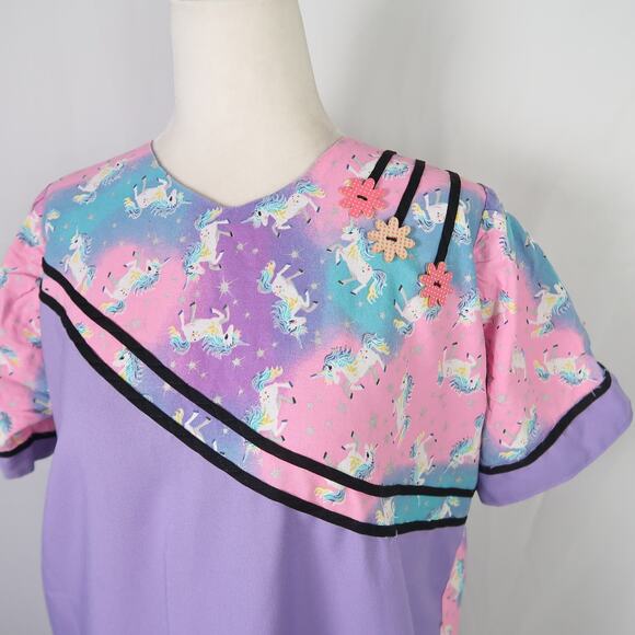 Vintage 80s purple and pink unicorn print muumuu midi dress L - Picture 2 of 6